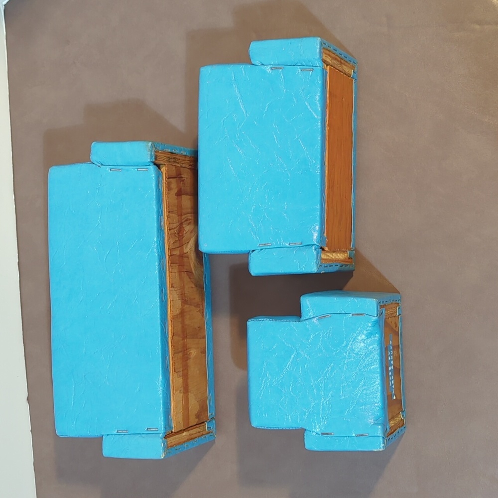 Doll Furniture Living Room Set of 3 Hand Crafted Vintage Blue Boat seat material - Picture 4 of 16